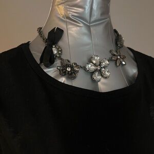 Crystal Floral Statement Necklace - Silver Tone